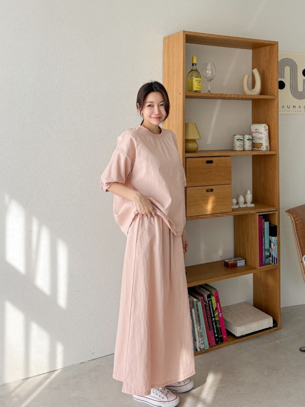 여름투피스 바스락 치마 투피스 반팔 롱스커트 상하 세트 맘등원룩 - 상세 이미지 5