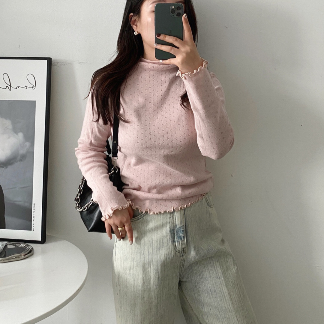 프릴 물결 티셔츠 아일렛 흰티셔츠 이미지 8