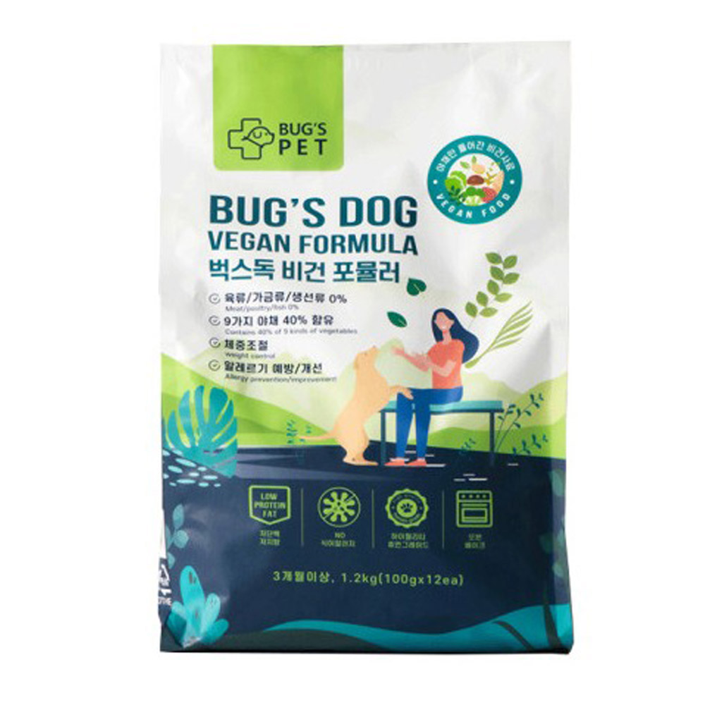 벅스펫 벅스독 강아지 저알러지 사료+프리미엄 터키츄 하드링 S 2개 채소, 1.2kg, 1개