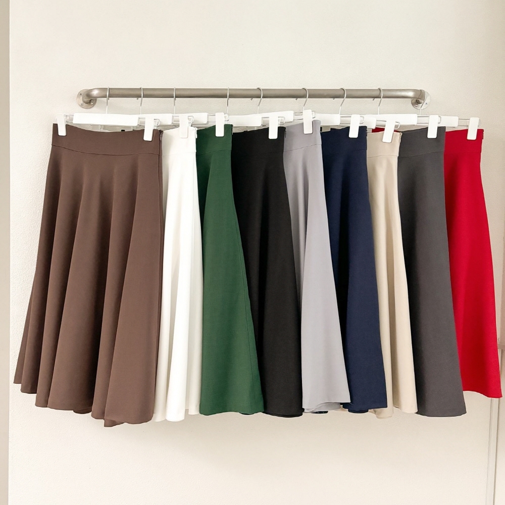 플레어스커트 여름 정장치마 하이웨스트 훌 A라인 롱스커트 - 상품 이미지