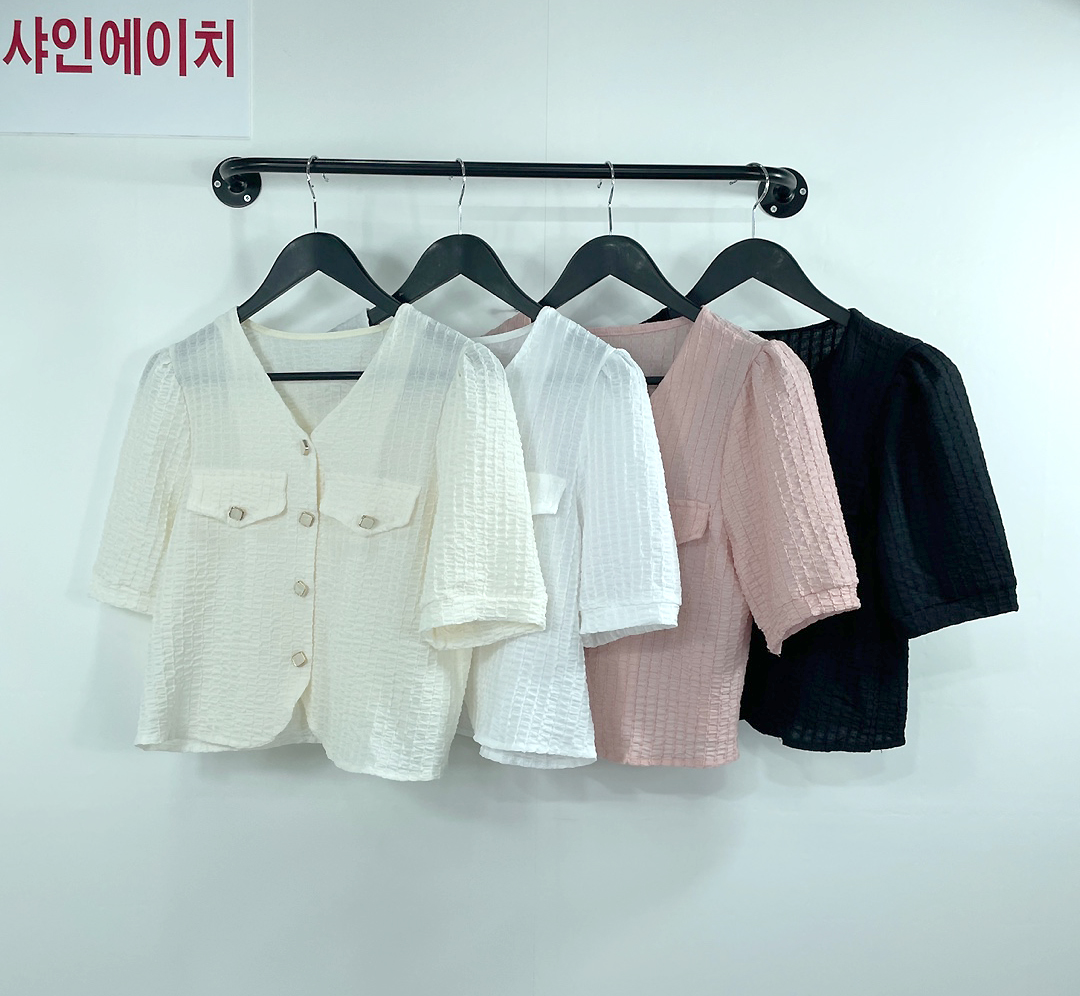 여자여자몰 사각단추 보들촉감 숏반팔자켓 블라우스대용 편한여름자켓 브이넥 이미지 7