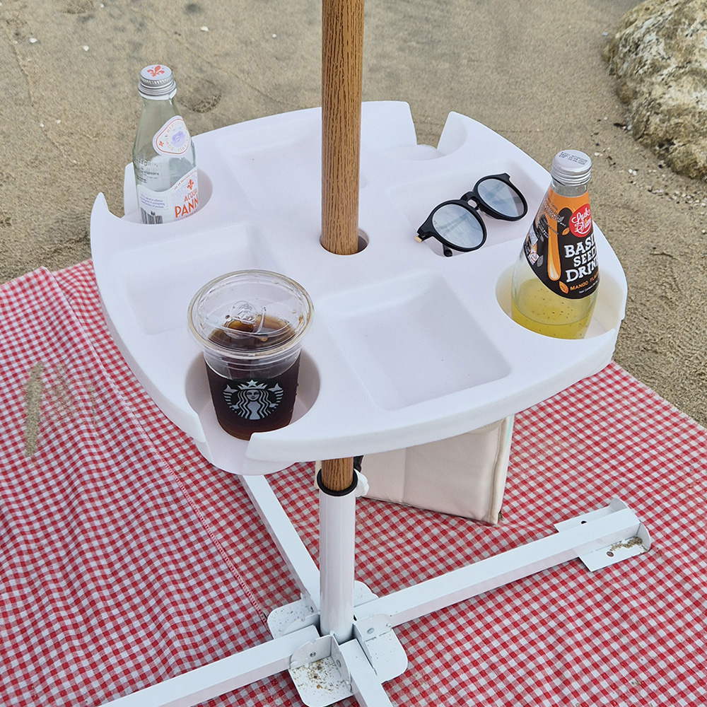 [다용도 파라솔 트레이] 캠핑 해변 피크닉 음료컵홀더 테이블 정리 거치대