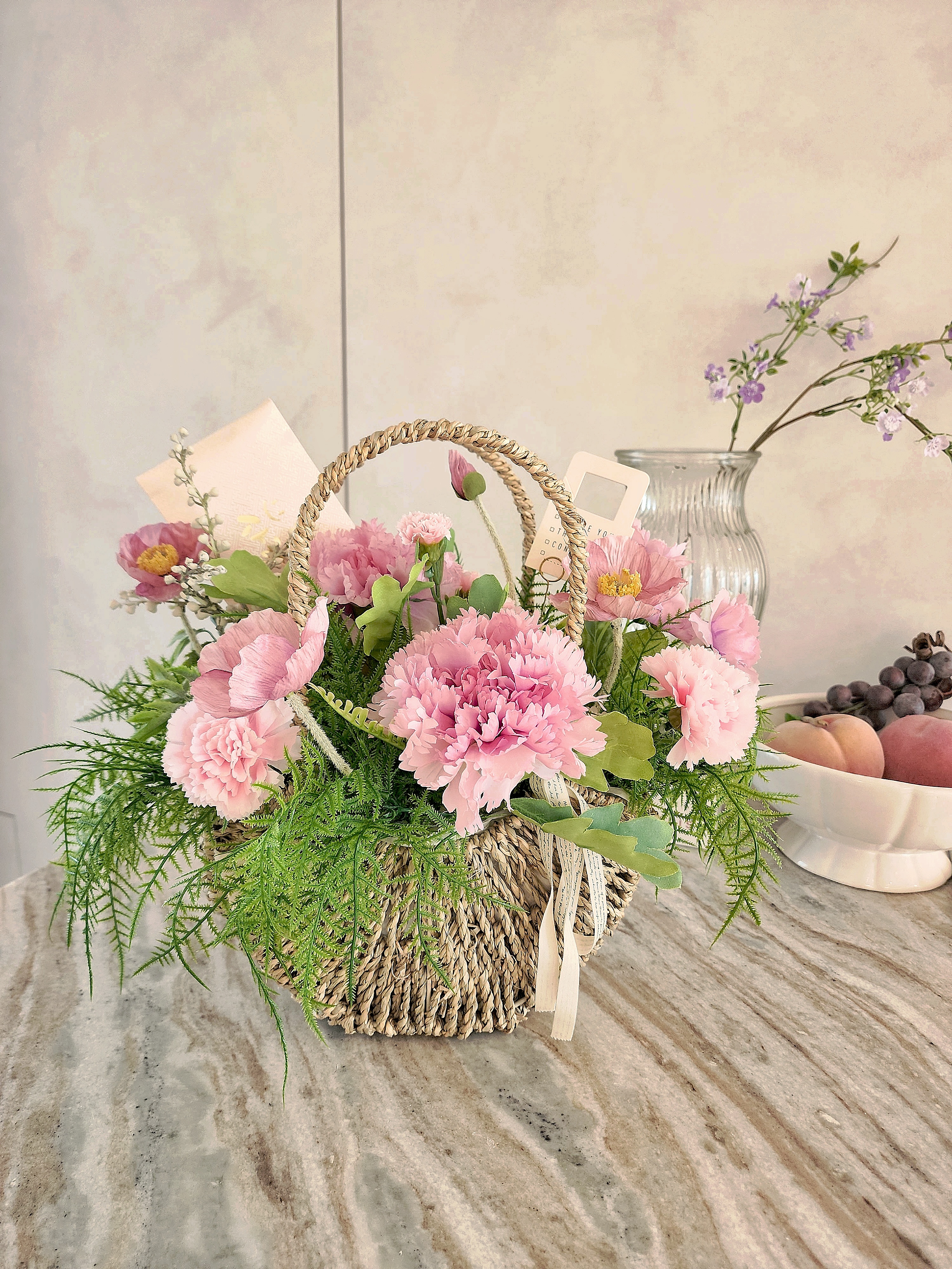 리얼 카네이션 바구니 세트 어버이날 꽃바구니 꽃다발 배달 생화 조화 용돈 감사 선물