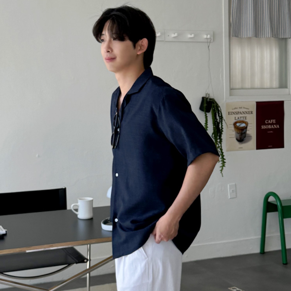 1+1 남자 드클 오버핏 여름 쿨링 폴리 린넨 반팔셔츠 이미지 4
