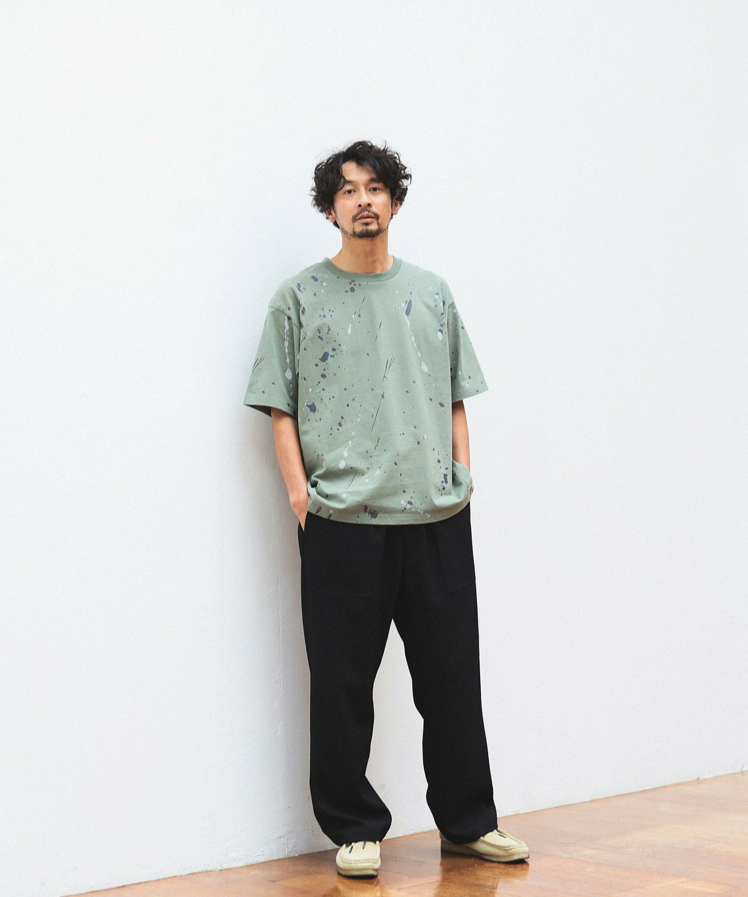 빔즈 BMING by BEAMS 스플래시 남성 프린트 반팔 라운드넥 티셔츠 아이보리 그린 - 상세 이미지 5