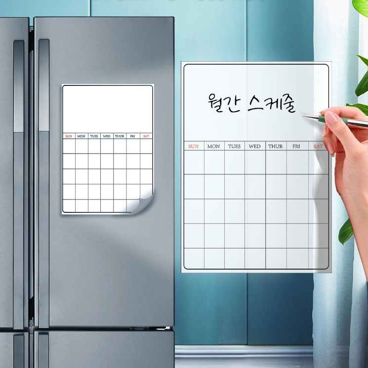 붙이는 화이트보드 3색펜포함 냉장고 자석 보드 칠판 이유식 달력 식단 스케줄 - 상세 이미지 2