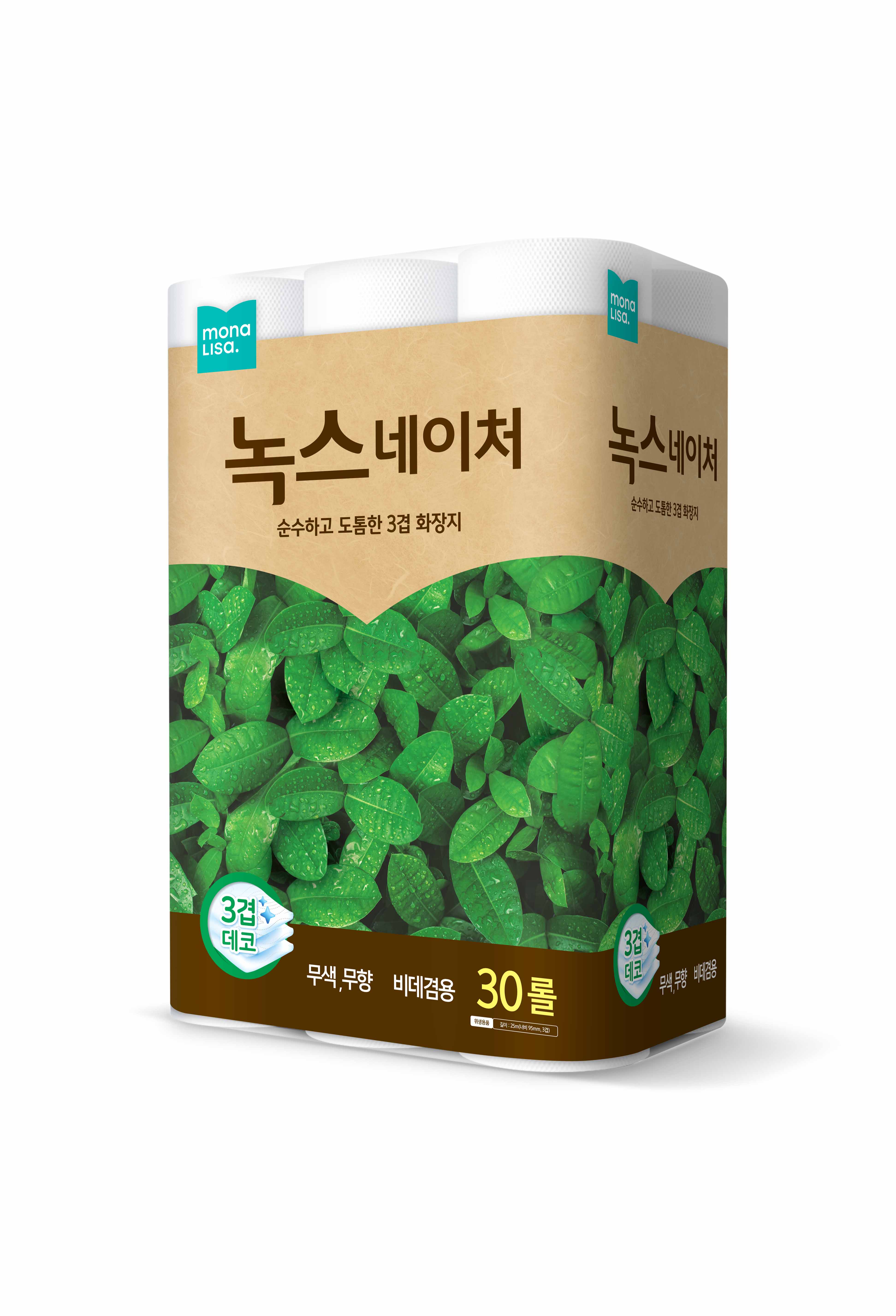 모나리자 녹스 네이처 25m 30롤 3팩 두루마리 비대용 화장지 롤휴지 - 상품 이미지
