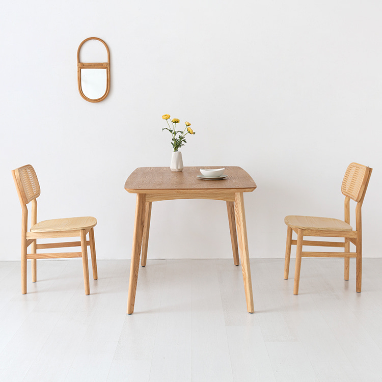 NABRY 원목테이블 오크 T3030-W + POLIM 라탄의자 A형 2인 세트 - 상세 이미지 2