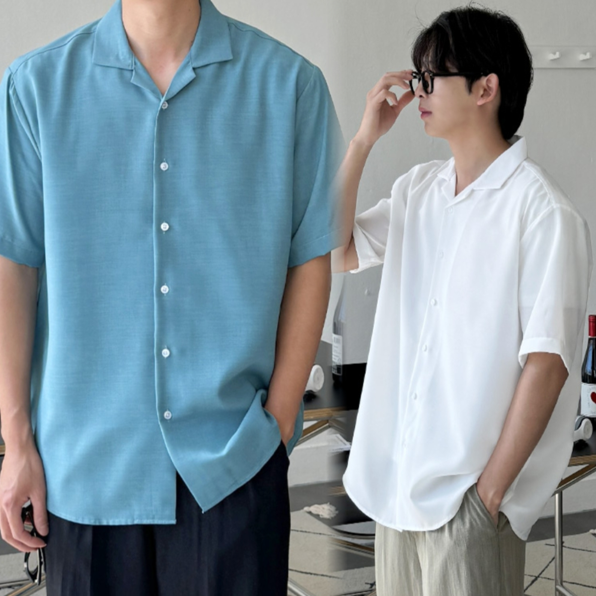 1+1 남자 드클 오버핏 여름 쿨링 폴리 린넨 반팔셔츠