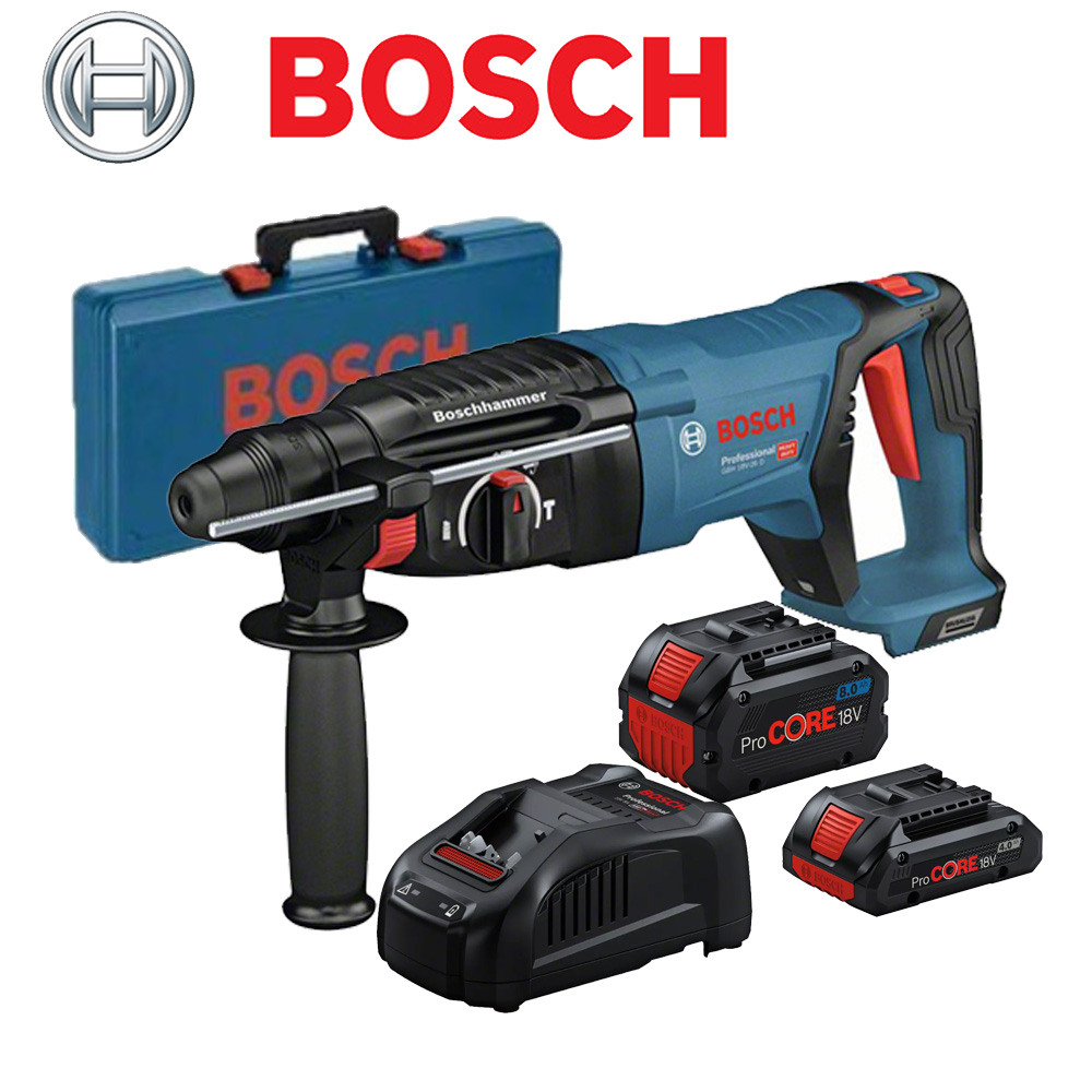 보쉬 18V D핸들 충전 로터리 해머 세트 GBH18V-26D KIT(8.0+4.0Ah)