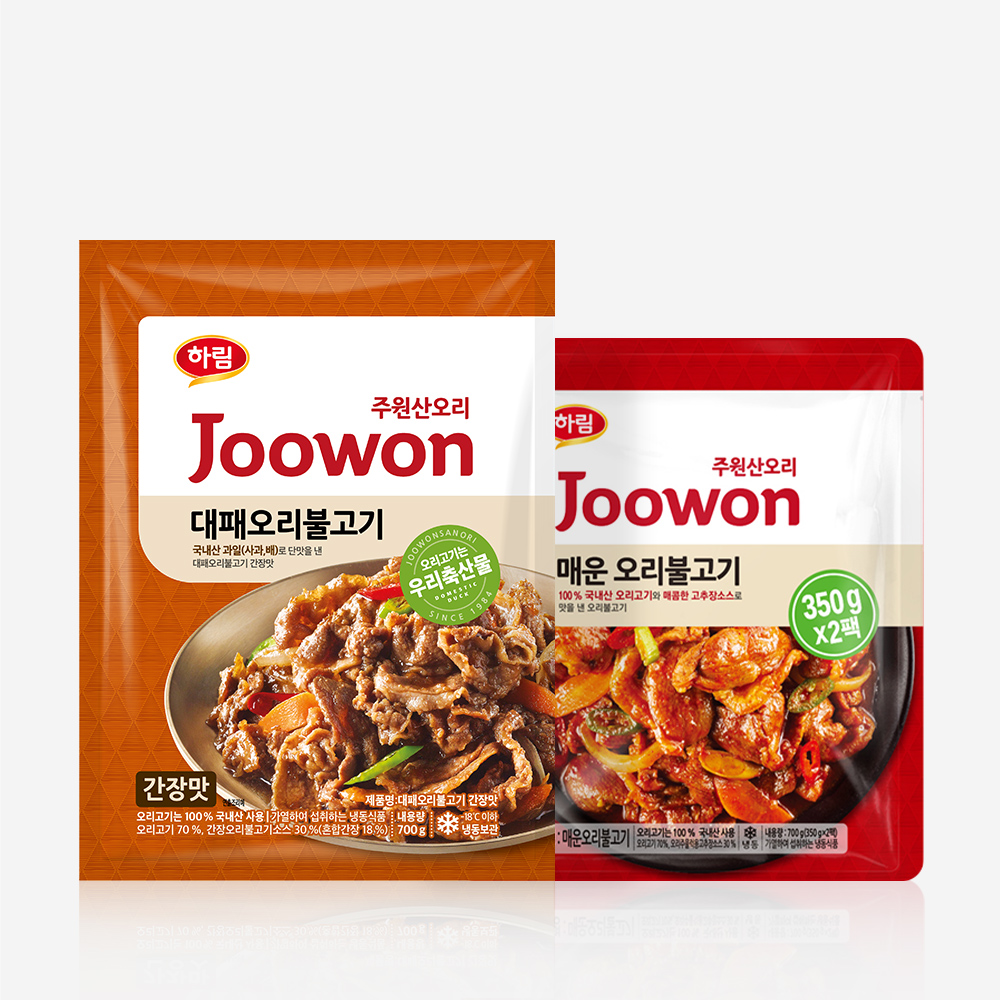 하림 주원산오리 매운 오리 불고기 700g + 대패오리불고기 700g(간장맛)
