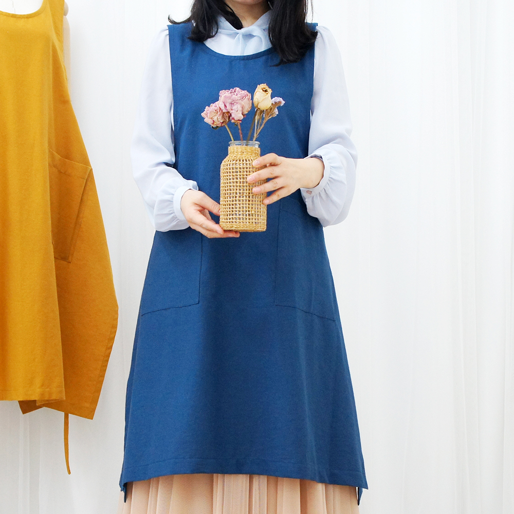 더퍼 빅사이즈 린넨 무지 옆트임 앞치마 가볍고 예쁜 데일리 프리사이즈 에이프런 국내제작