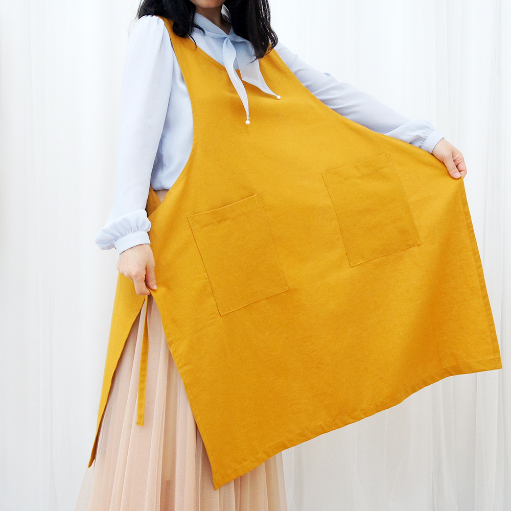 더퍼 빅사이즈 린넨 무지 옆트임 앞치마 가볍고 예쁜 데일리 프리사이즈 에이프런 국내제작 - 상세 이미지 2