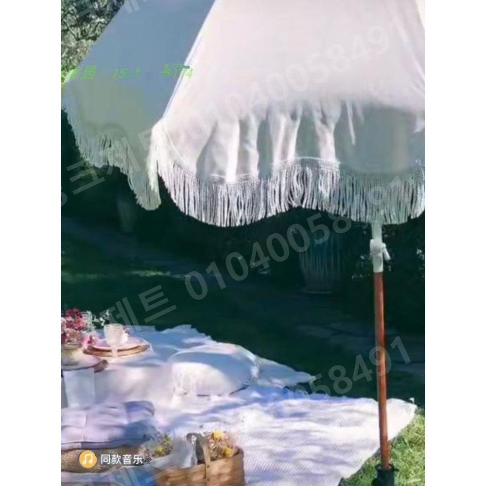 태슬파라솔 감성 야외 정원 해변 우드 소품 베이지 감성 - 상세 이미지 2
