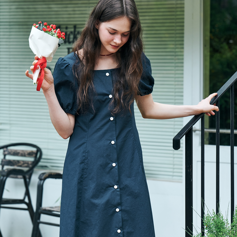 [메타퍼] 여성 여름 결혼식 하객 룩 원피스 셔츠 반팔 롱 원피스 데일리룩 네이비