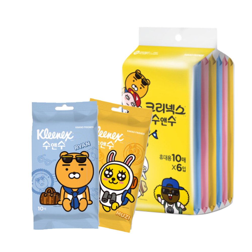 크리넥스 수앤수 카카오 휴대용 물티슈 10매 6입 1개 : wind store