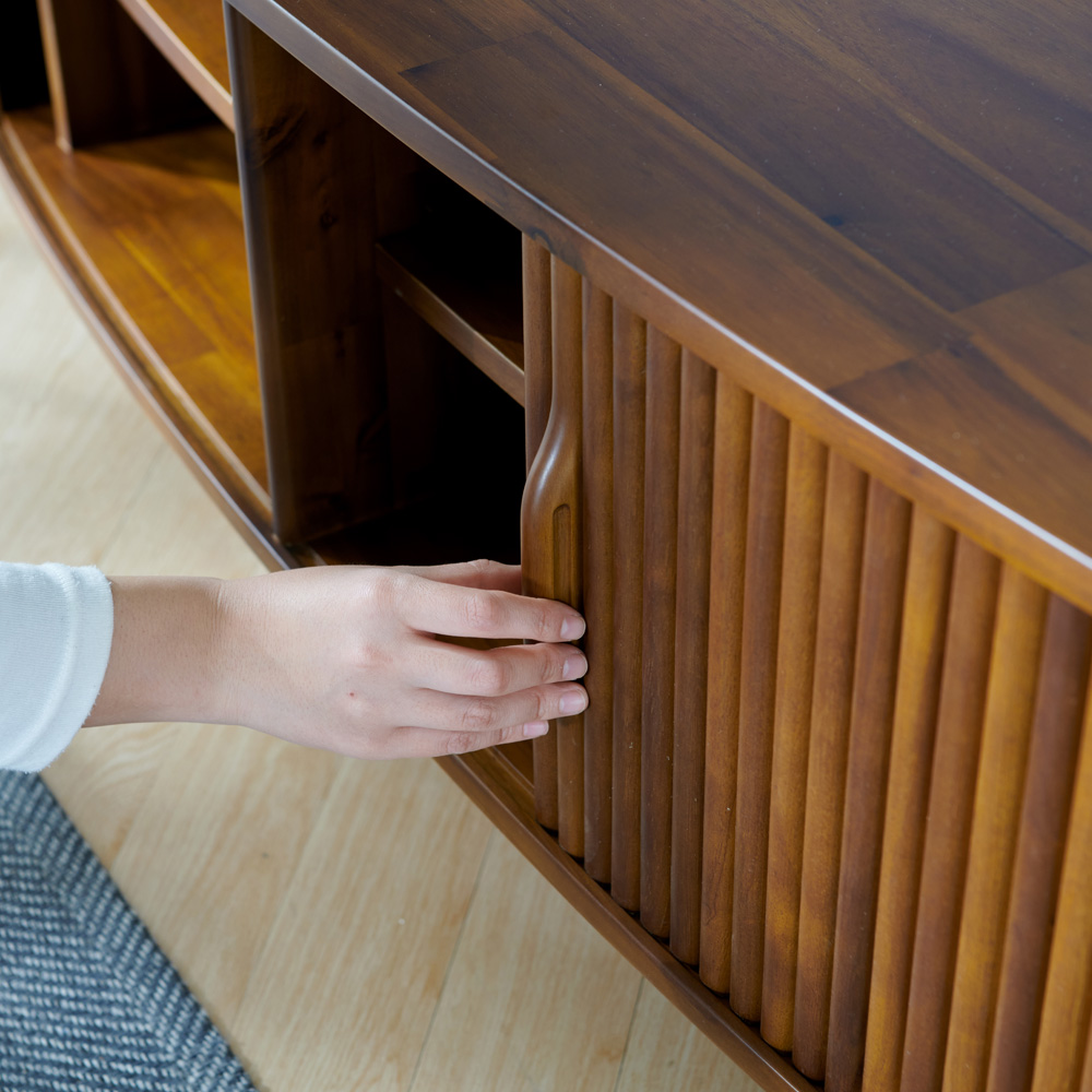 브릭스 원목 템바보드 거실장 티비다이 수납장 2000x440x475mm, 다크브라운