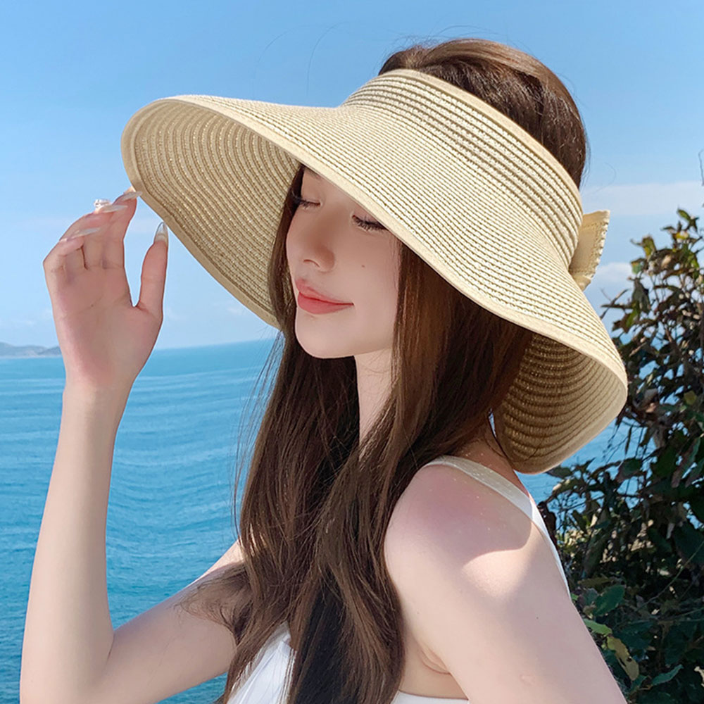 챙넓은 창 모자 농사용 일 모자 여름 썬캡 돌돌이 라피아 모자 햇빛 차단 햇볕가리개 - 상세 이미지 2