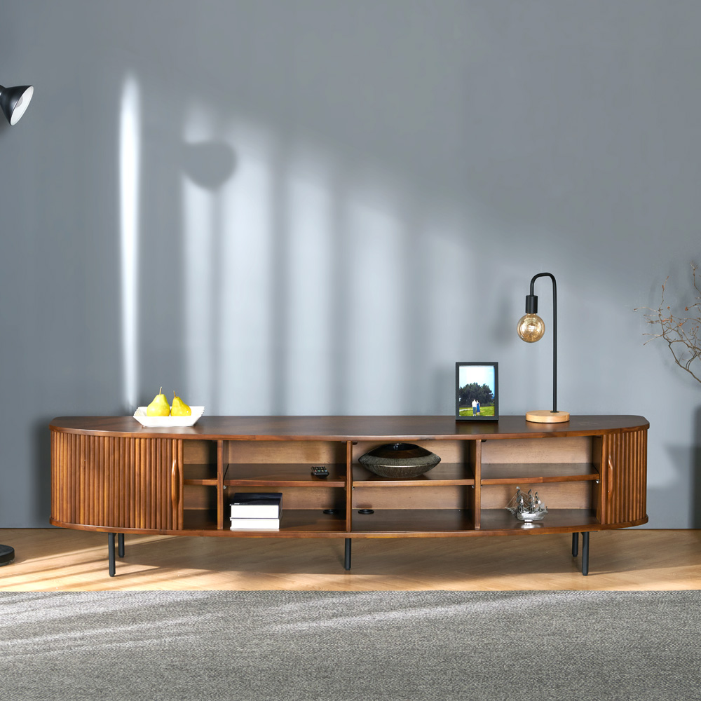 브릭스 원목 템바보드 거실장 티비다이 수납장 2000x440x475mm, 다크브라운