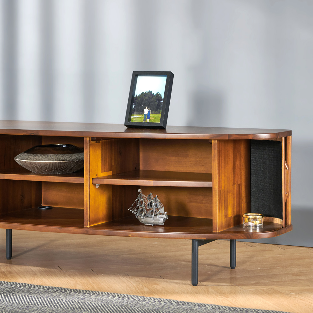 브릭스 원목 템바보드 거실장 티비다이 수납장 2000x440x475mm, 다크브라운