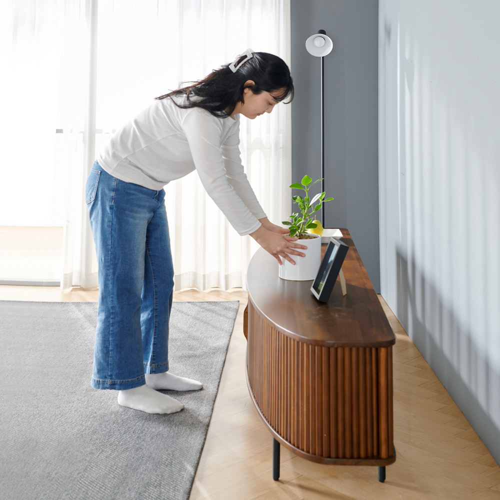 브릭스 원목 템바보드 거실장 티비다이 수납장 2000x440x475mm, 다크브라운