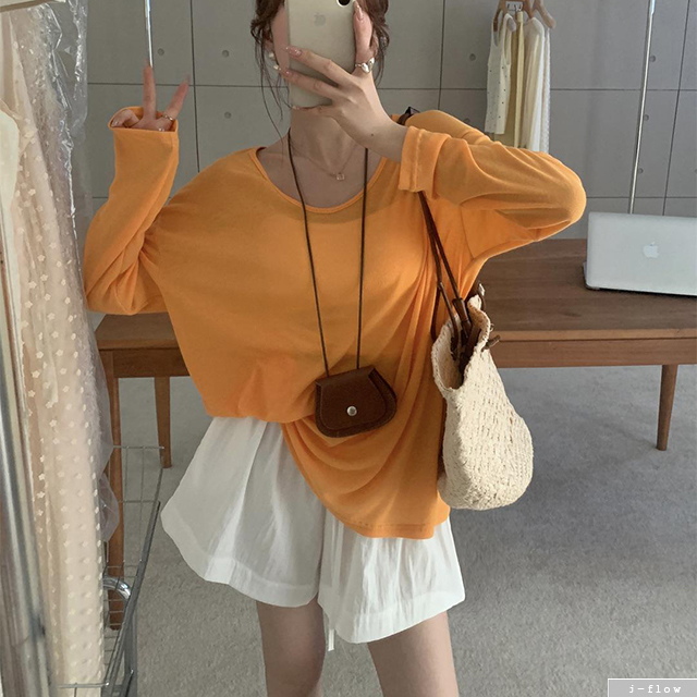 마밀 골지 시스루 루즈핏 긴팔 니트 티셔츠 8col 여름 봄 U넥 하프 데일리 제이플로우 이미지 8