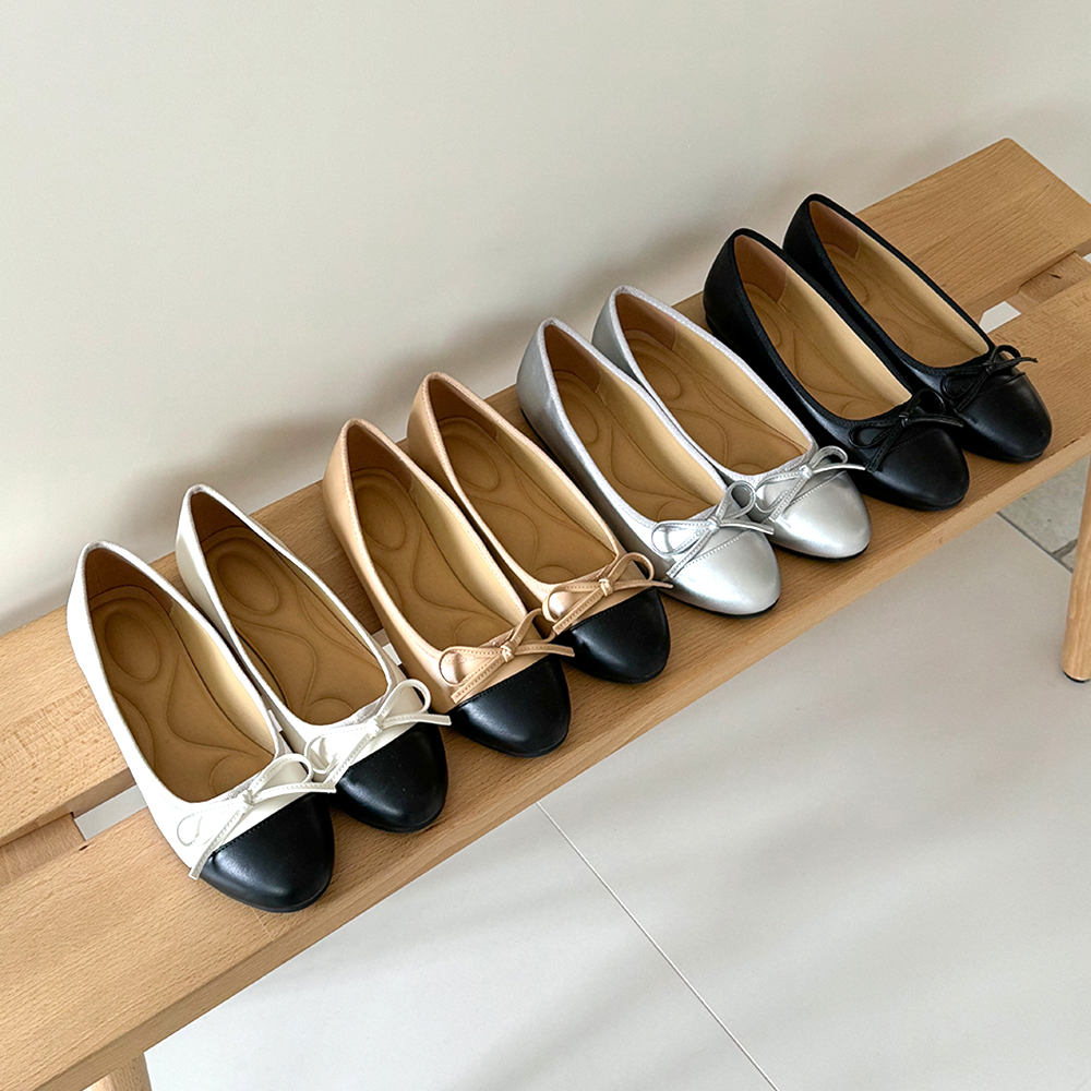 배색 리본 플랫슈즈 투톤 발편한 발레리나 플렛슈즈 하객 임산부 신발