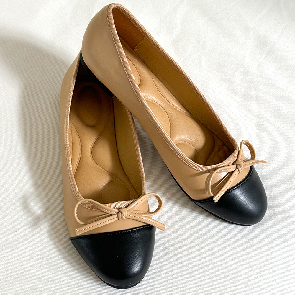 배색 리본 플랫슈즈 투톤 발편한 발레리나 플렛슈즈 하객 임산부 신발