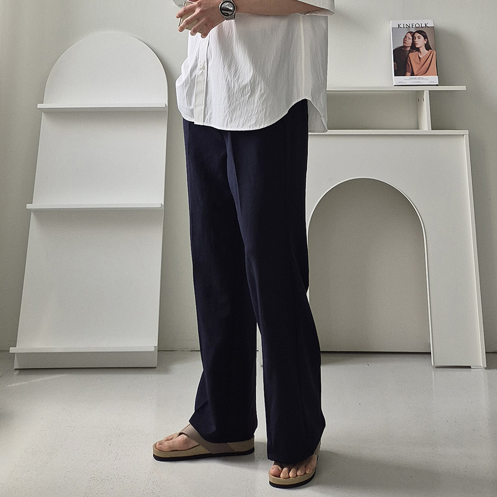 남자냉장고바지 린넨 아이스 밴딩 남자 와이드 팬츠 - 상세 이미지 4