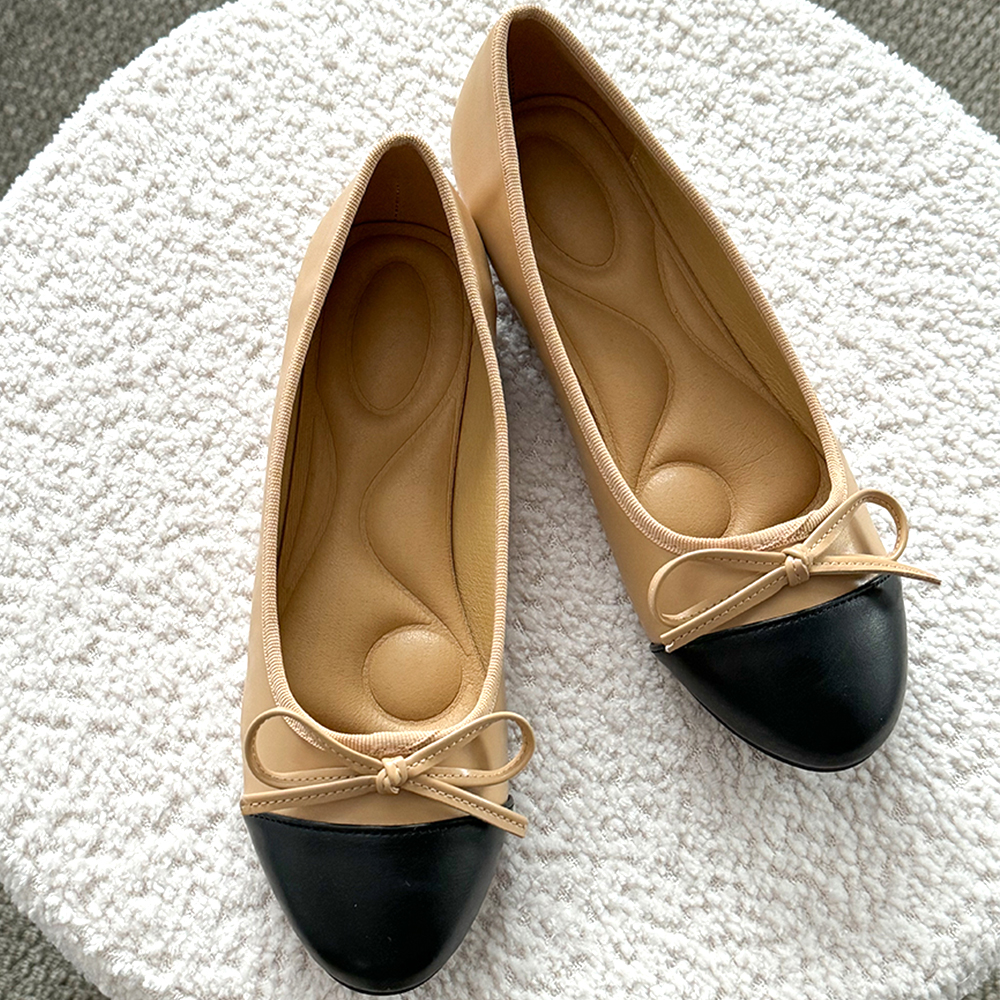 배색 리본 플랫슈즈 투톤 발편한 발레리나 플렛슈즈 하객 임산부 신발
