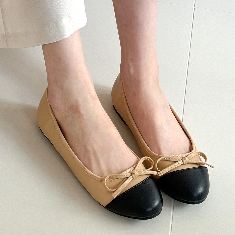 배색 리본 플랫슈즈 투톤 발편한 발레리나 플렛슈즈 하객 임산부 신발