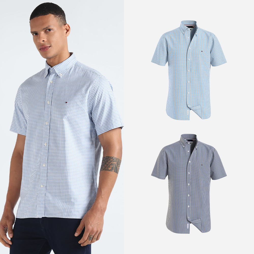 타미힐피거 남성 옥스포드 체크 반팔 셔츠 레귤러핏 오가닉코튼 깅엄 남방