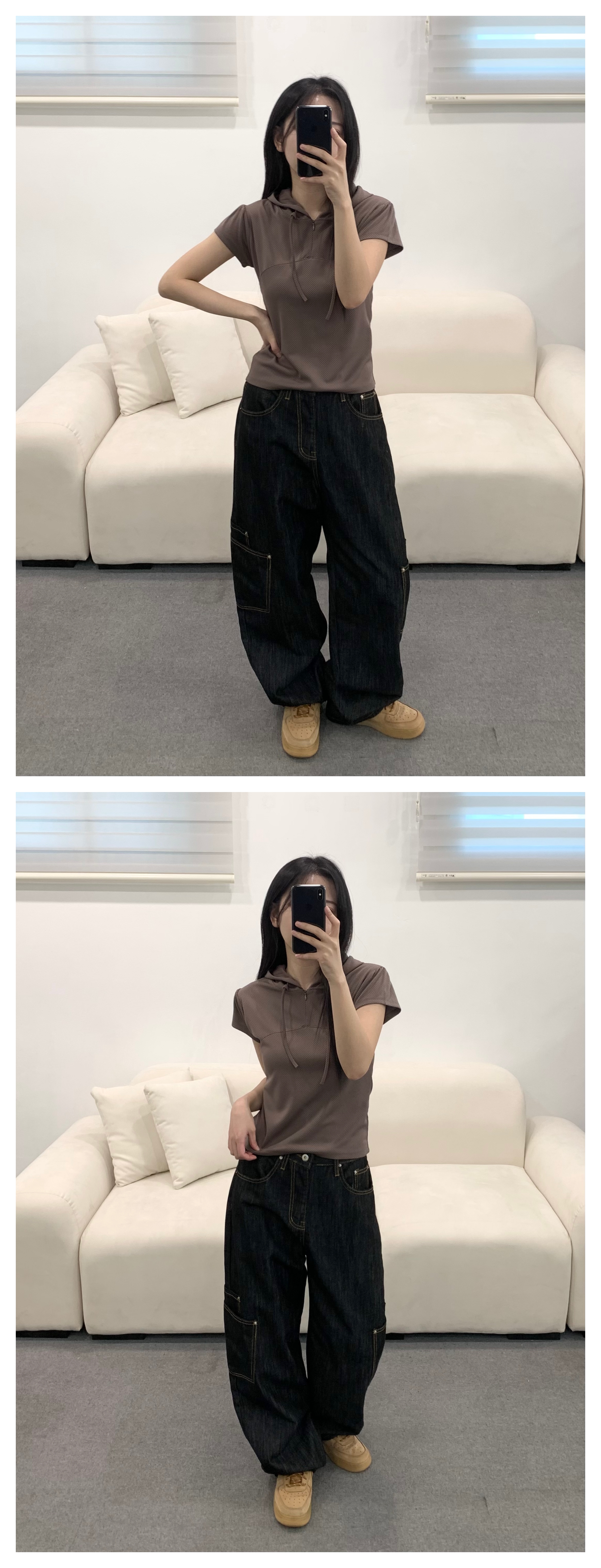 논페이드 생지 카고 와이드 데님 팬츠 (2col) 상세 이미지 11