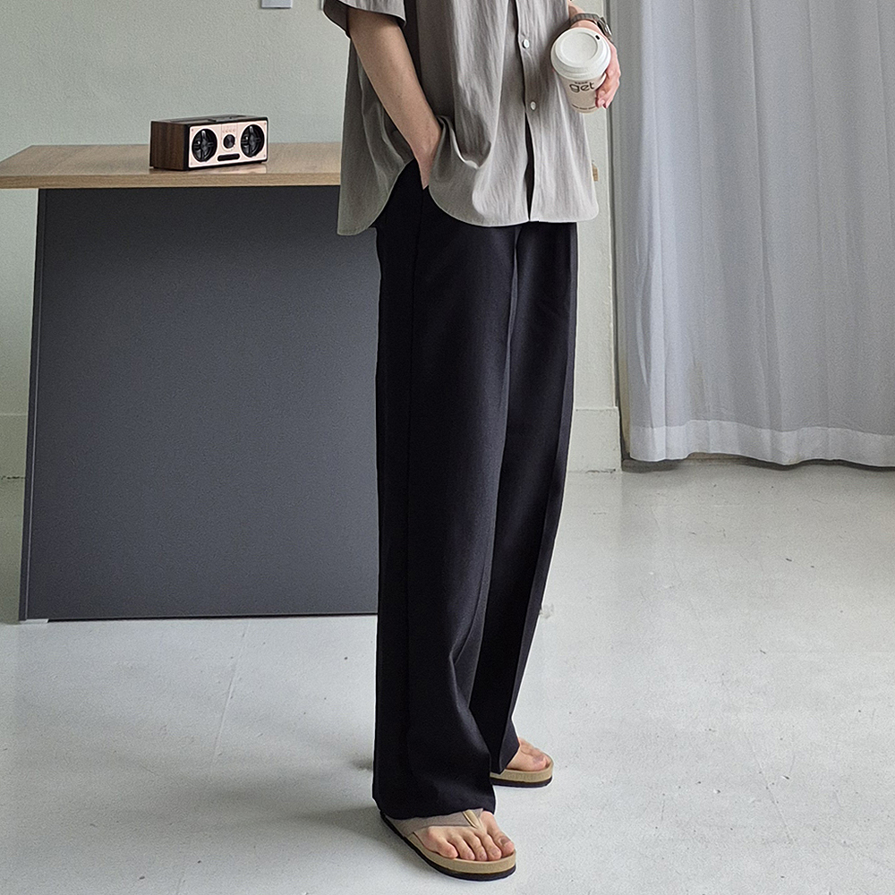 남자냉장고바지 린넨 아이스 밴딩 남자 와이드 팬츠 - 상세 이미지 3