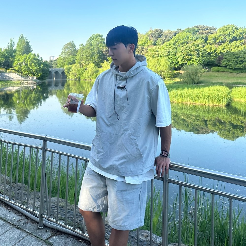 아노락세트 남성여름트레이닝 셋업 나일론 후드 베스트 고프코어룩 - 상품 이미지