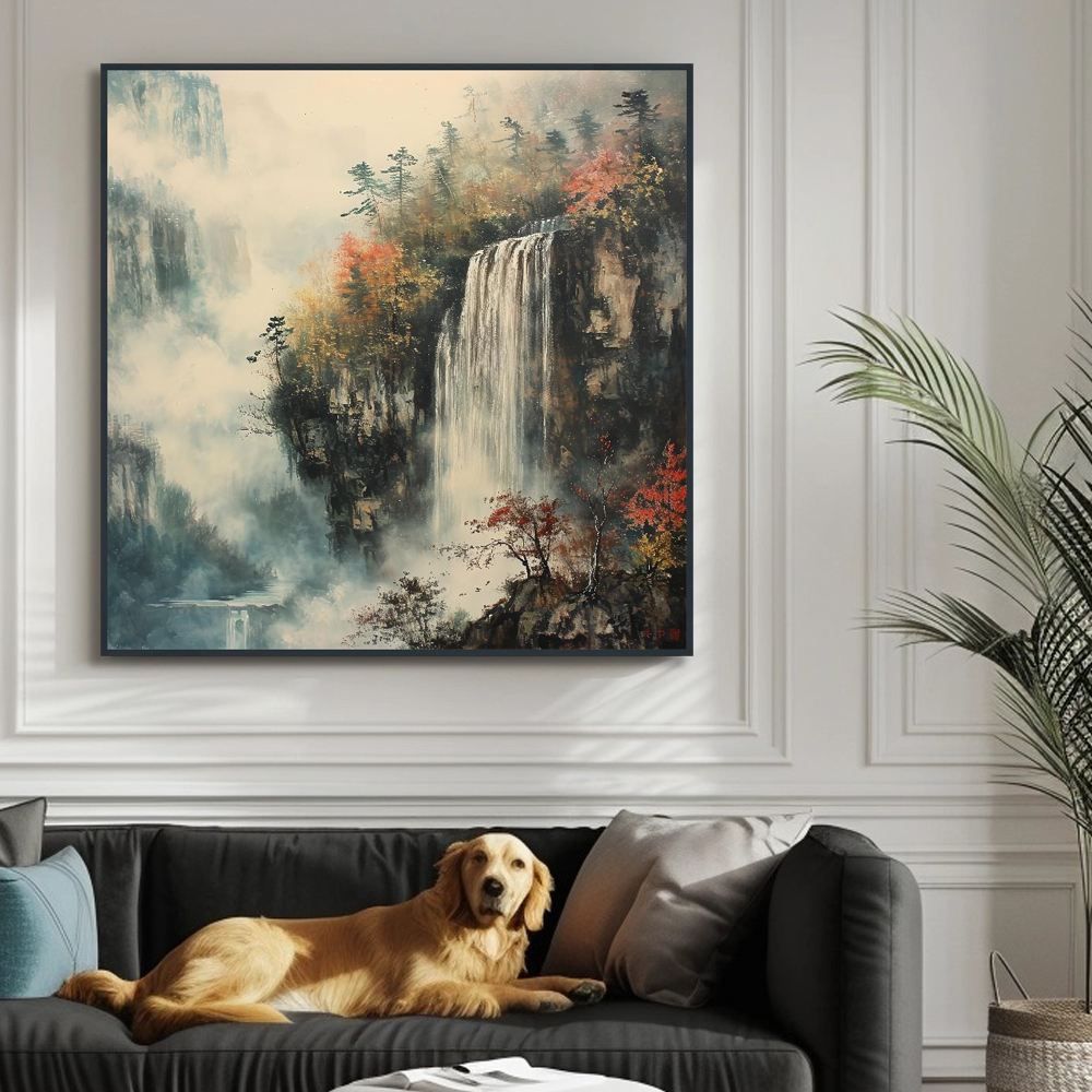 산림 폭포 80x80cm 무광오크 알루미늄액자 폭포그림 - 상세 이미지 3