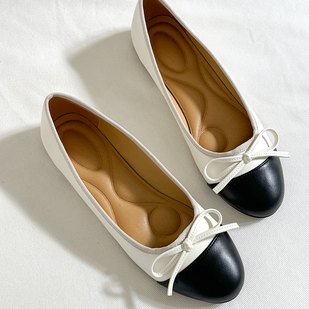 배색 리본 플랫슈즈 투톤 발편한 발레리나 플렛슈즈 하객 임산부 신발