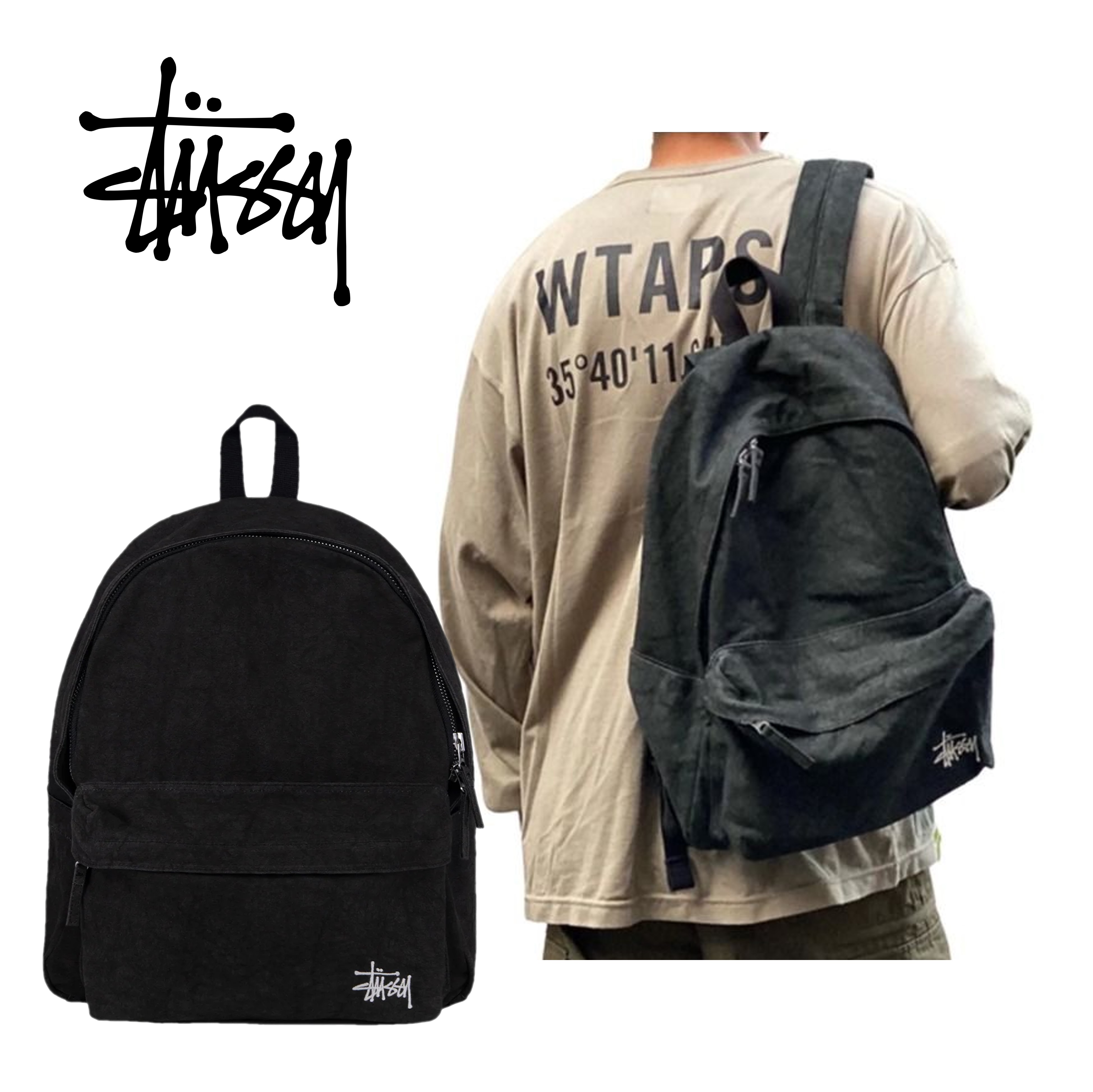 스투시 캔버스 백팩 워시드 블랙