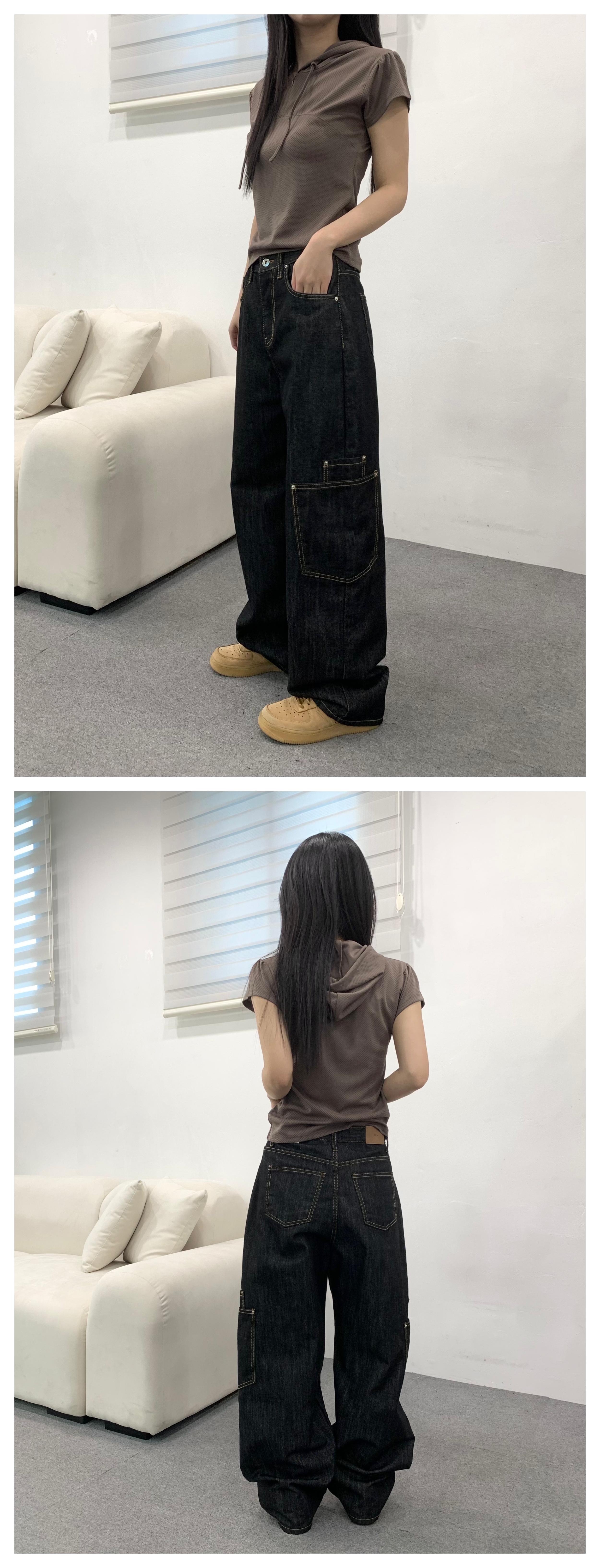 논페이드 생지 카고 와이드 데님 팬츠 (2col) 상세 이미지 10