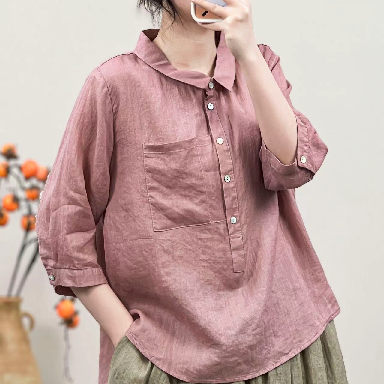모시블라우스 여름블라우스 7부소매 미시옷 젊은엄마옷 중년여성 - 상세 이미지 5