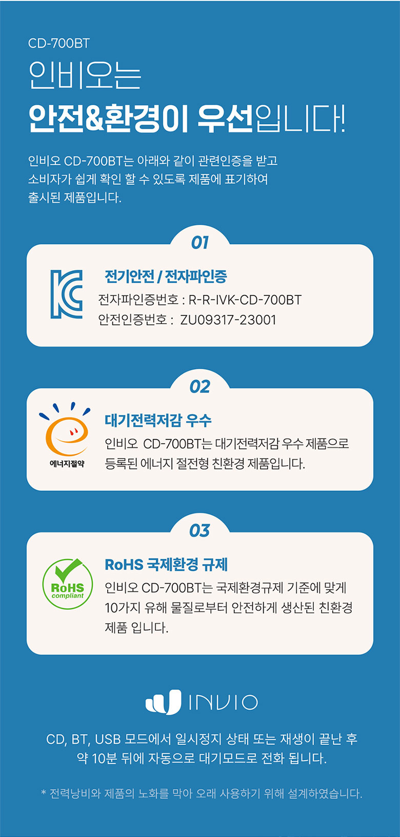 인비오 블루투스 CD플레이어 레트로 휴대용 미니 아기 씨디플레이어 라디오 CD-700BT 판매처 상세 정보 이미지 4