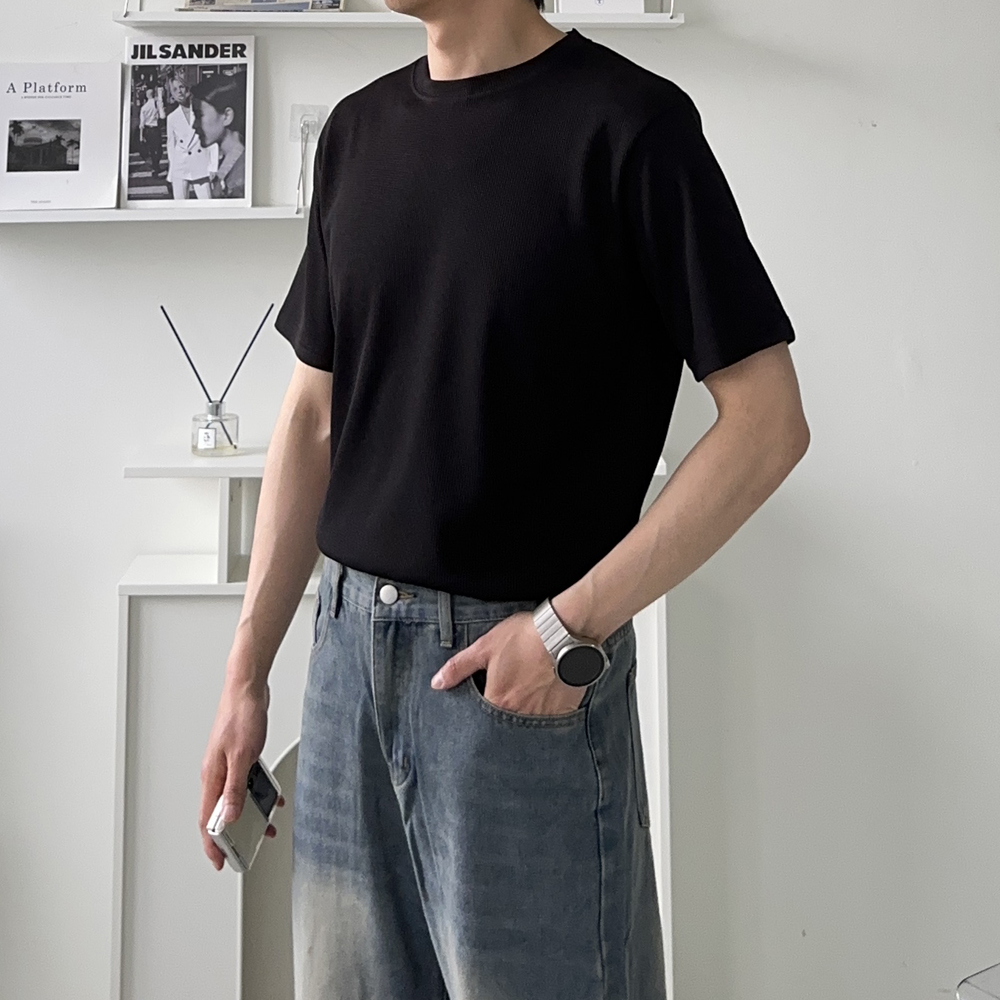 남자 머슬핏 반팔티 흰색 무지 반팔티 - 메인 이미지