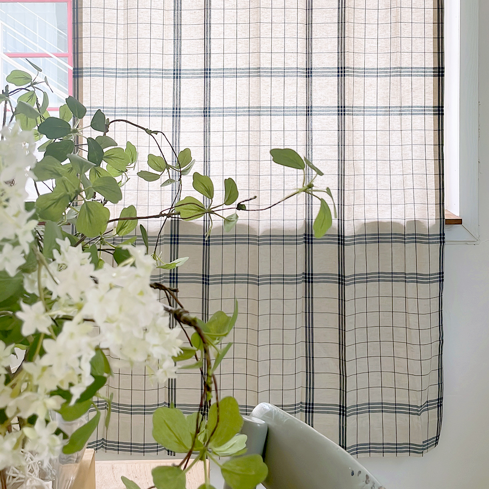 빈티지 체크 아이방 커튼 - 네이비 핀스타일 가로100세로150 여아 남아