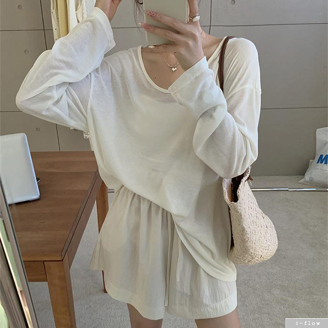 마밀 골지 시스루 루즈핏 긴팔 니트 티셔츠 8col 여름 봄 U넥 하프 데일리 제이플로우 - 상세 이미지 2