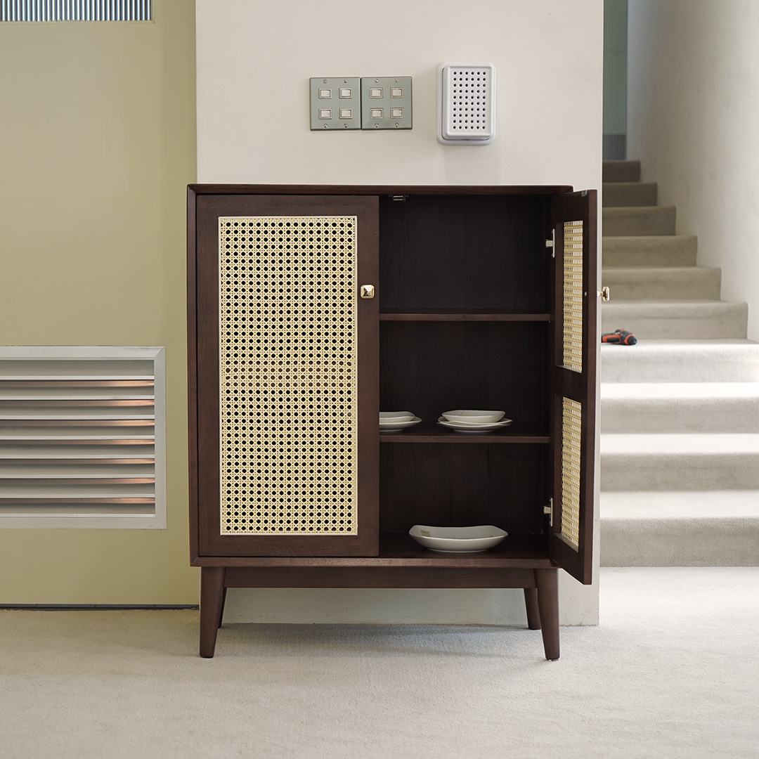 자야캠핑 포르보 원목 라탄 월넛 주방 수납장 장식장 800