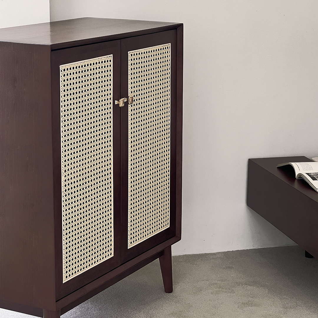 자야캠핑 포르보 원목 라탄 월넛 주방 수납장 장식장 800