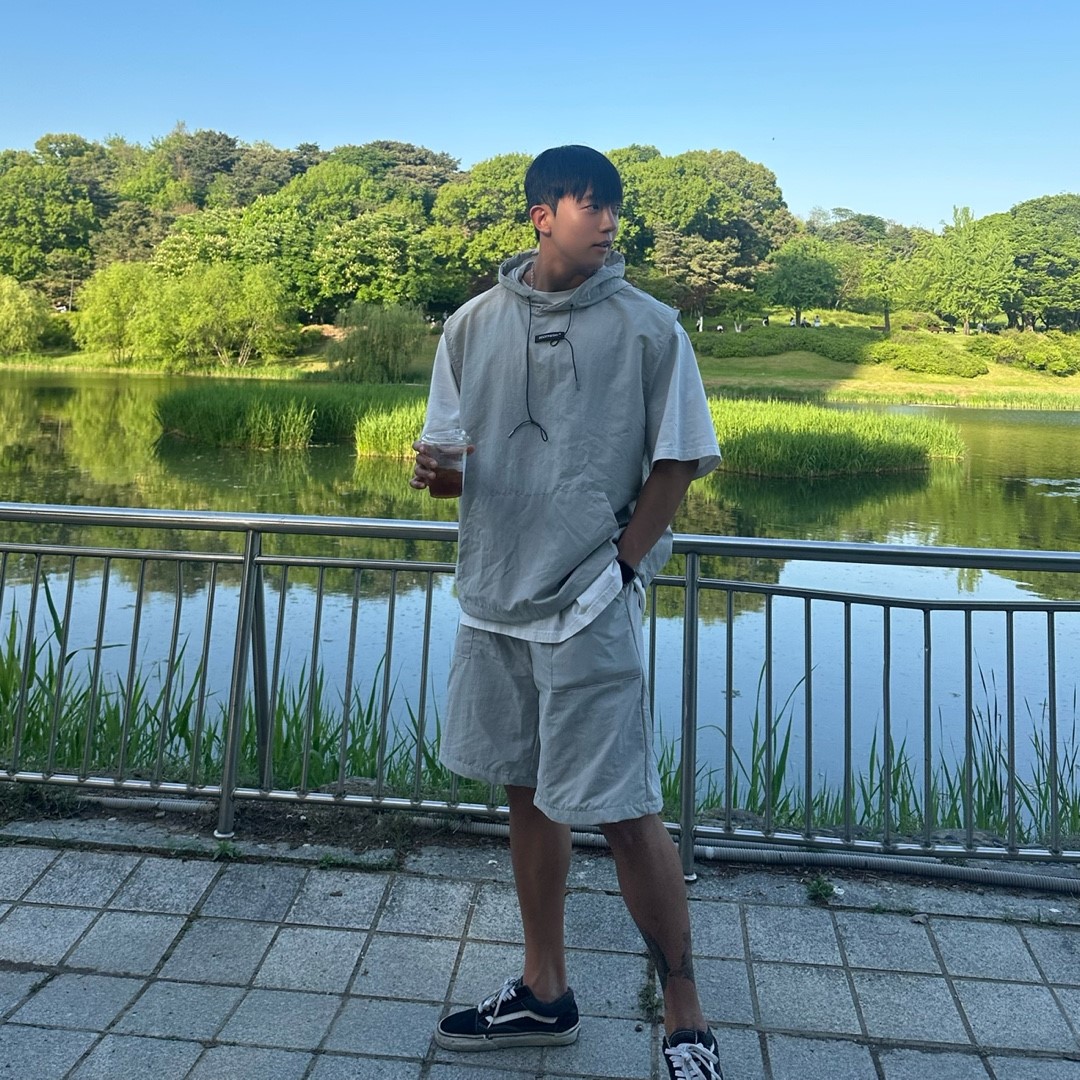 아노락세트 남성여름트레이닝 셋업 나일론 후드 베스트 고프코어룩 - 상세 이미지 3