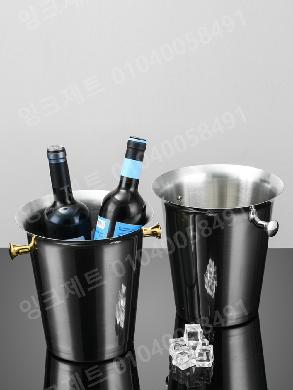 아이스 버킷 스테인레스 냄비 손잡이 원형 얼음통 원통형 - 상세 이미지 5
