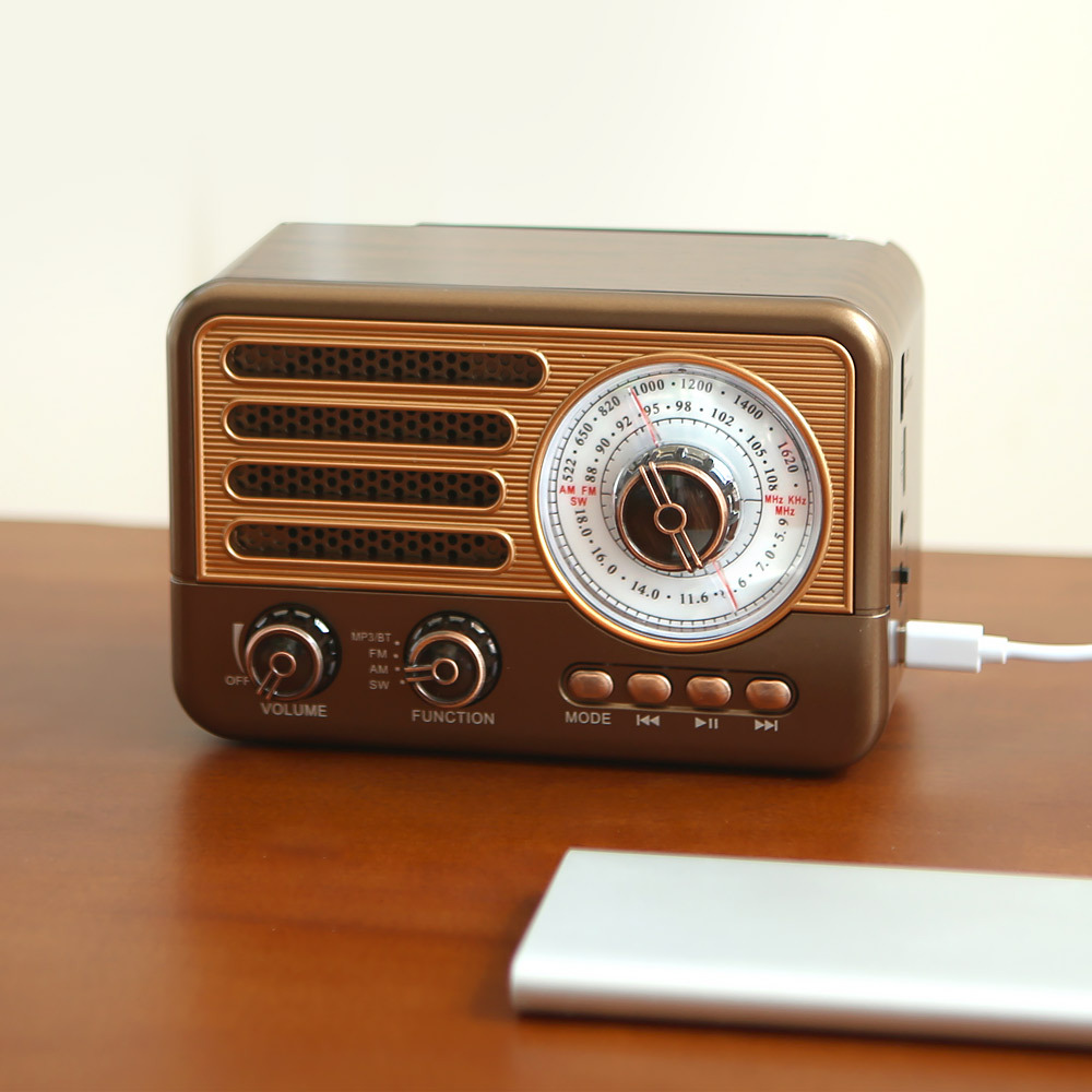 클레식 레트로 아날로그 블루투스 스피커 SD TF카드 음원 USB 탁상용 AM FM라디오 - 상품 이미지