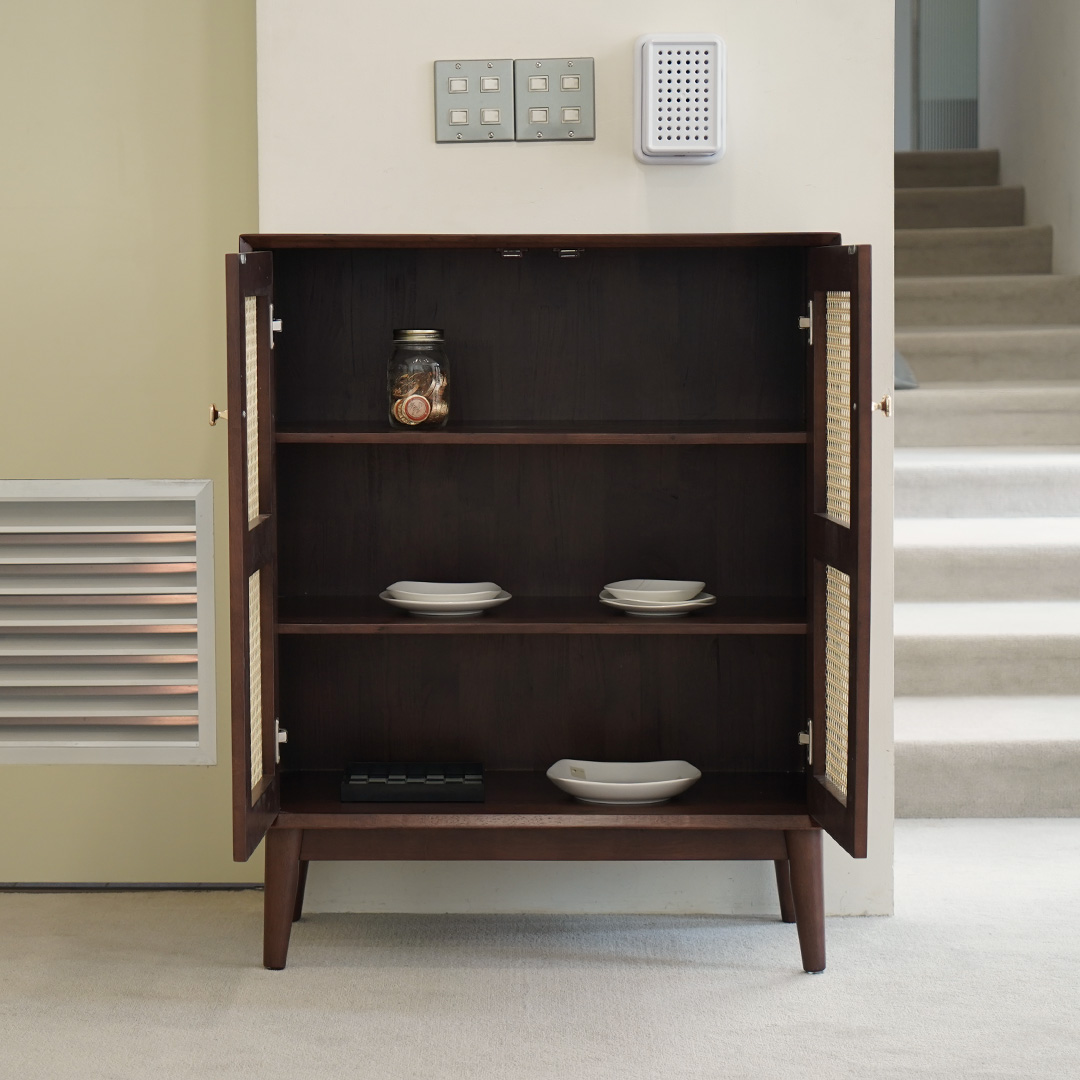 자야캠핑 포르보 원목 라탄 월넛 주방 수납장 장식장 800